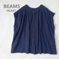 BEAMS　リネンシャツブラウス　ノースリーブ　濃紺ネイビー　前開きボタン