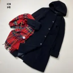 【Mサイズ】アイシービー カシミヤブレンド フーデット ロングコート ブラック