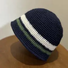 クラッシャーハット　クロシェハット　バケットハット　麻　ネイビー