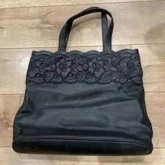 ブラックフォーマル 本革 レース トート セカンドバッグ 葬儀 カットワーク