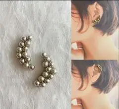 ８月いっぱい❗silver パールのイヤーカフ　両耳分