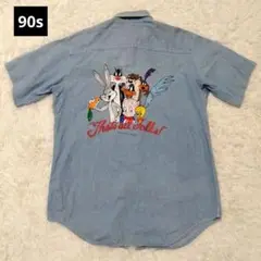 ルーニーチューンデニムシャツ 90sバック刺繍サイズM