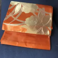 六通 袋帯 オレンジ 金糸