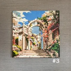 12色 油絵 正方形 キャンバス 20×20 空 アーチ建物 花木 風景画 #3