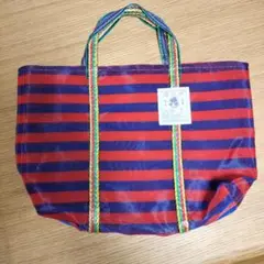 環球牌　3号　台湾　エコバッグ　トートバック　漁師網鞄　縞 赤色　青色　横縞