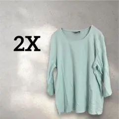 【2X】七分袖 Tシャツ ライトブルー