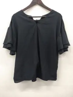 週末値下(9) AZUL BY MOUSSYリボン付きバックオープン黒半袖シャツ