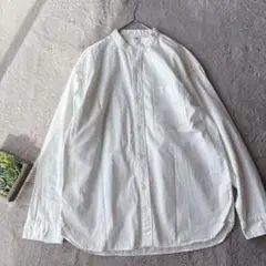 美品(L)ユニクロ/長袖シャツ/コットン100%/綿/ノーカラー/UNIQLO