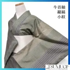 小紋　牛首紬　縦縞　よろけ縞　くすみカラー　お洒落　着物　023a d