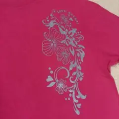 お値下げレディース半袖Tシャツ 大きめMサイズ ピンク/シルバー花柄プリント
