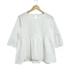 新品 Chez toi ふくれジャガードペプラムブラウス 体型カバー F