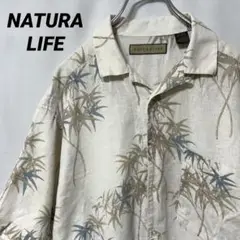 N-5029 NATURALIFE アメリカ古着 アロハシャツ リネン混 半袖L