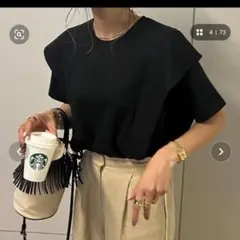 ISOOK美品フリル付き黒半袖TシャツF