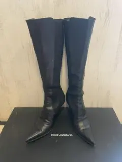 DOLCEu0026GABBANA サイド ハーフ ゴア ロング ブーツ 黒 ドルガバ