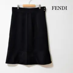 良品 フェンディ 裾ボタン ストレッチ ミモレ丈 ロング丈 タイトスカート
