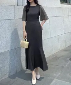JUNOAH ダークグレー シアースリーブマーメイドワンピース