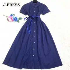 美品✨ ジェイプレス 美シルエットロングフレアーワンピース 花刺繍♡貝ボタン M