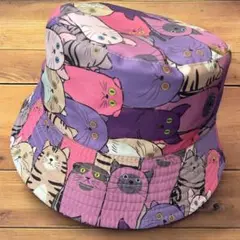 新品☆バケットハット リバーシブル 帽子 猫 紫 ピンク ユニセックス