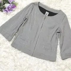 MICHEL KLEIN ♡ノーカラージャケット ストライプ　サイズ38 丈短め