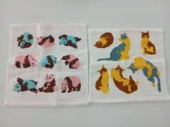パンダと猫のガーゼハンカチ