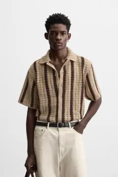 【新品未使用】ZARA テクスチャー クロシェシャツ XL