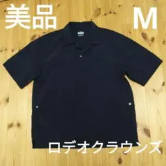美品◆ロデオクラウンズ◆ナイロンタスラン半袖ワークシャツ◆メンズM◆ブラック黒色