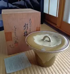 Ｔ１９５　水指　『一重口南蛮写　水指』『平安　与楽造』　共箱　茶道具 T195 水指 『一重口南蛮写 水指』『平安 与楽造』 共箱 茶道具