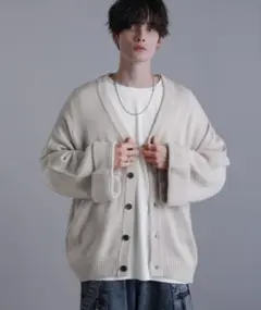 LILL ルーズシルエットロールアップボリュームスリーブカーディガン アイボリー