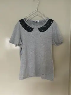 SEE BY CHLOE グレー 半袖Tシャツ カットソー　黒いレースの襟　S