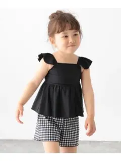 100cm 女の子向けセパレート水着 黒×ギンガムチェック