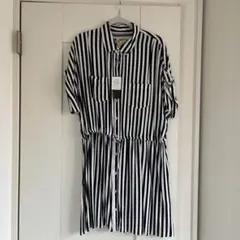 縦縞シャツワンピース
