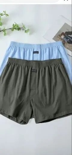 コットン トランクス 2枚セット 青 オリーブ
