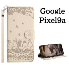 Google Pixel9a ケース 手帳型 猫 花柄 レザー ホワイト カバー