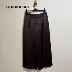 美品 ヒロコビス 艶サテンワイドシルエットパンツ 11 ブラウン