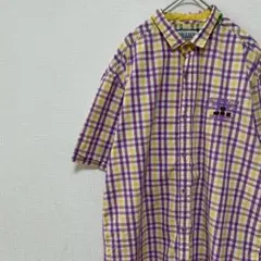 VINTAGE PREMIUM 半袖シャツ チェック 刺繍ロゴ 古着