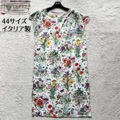 【希少品】オールドグッチ ひざ丈ワンピース 花柄 フラワー ロゴ 肩タック 44