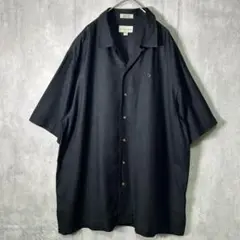 TOYOTA 刺繍 高級 シルク100％ シャツ オープンカラー 黒 半袖 L