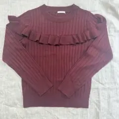GU リブニットセーター　Sサイズ　フリル付き　ボルドー　秋服冬服　ワインレッド