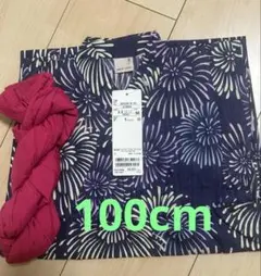 新品未使用 petit main プティマイン 花火柄　キッズ　浴衣　100cm