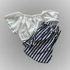SHEIN LUNE フリルトップス&ストライプパンツセット