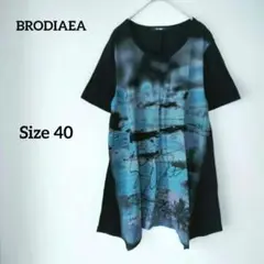 BRODIAEA ブローディア 半袖 プリント Tシャツ チュニック 黒 L