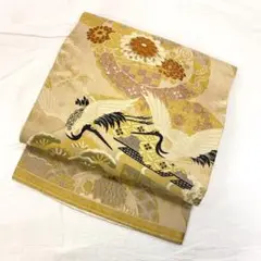 〔6338〕着物 名古屋帯 名古屋仕立て 鶴 菊 松 381㎝