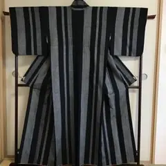 紬　黒　縞　正絹　162cm 難あり