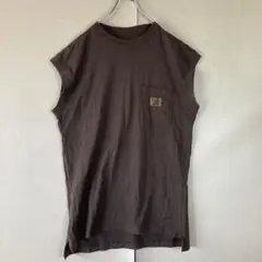 USA輸入　革パッチ　アースカラー　タンクトップ　ノースリーブTシャツ