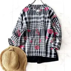 美品✨エムアンドキョウコ つぼみチェックシャツジャケット フリー 25SS 花