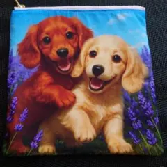 ハンドメイド　ファスナーポーチ　ダックスフンド ラベンダー　ダックス　犬
