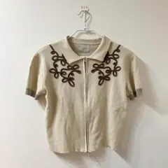【ほぼ新品】コード刺繍半袖ポロニット - LIAN リアン