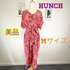 z484 美品 HUNCH 花柄 半袖　ワンピース Mサイズ ベルト付き