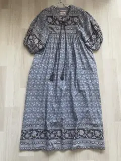 studio CLIP　インドタッセル付きワンピース　ブロックプリント　PF