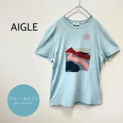 AIGLE エーグル Tシャツ L 水色 綿100% 半袖 グラフィックプリント